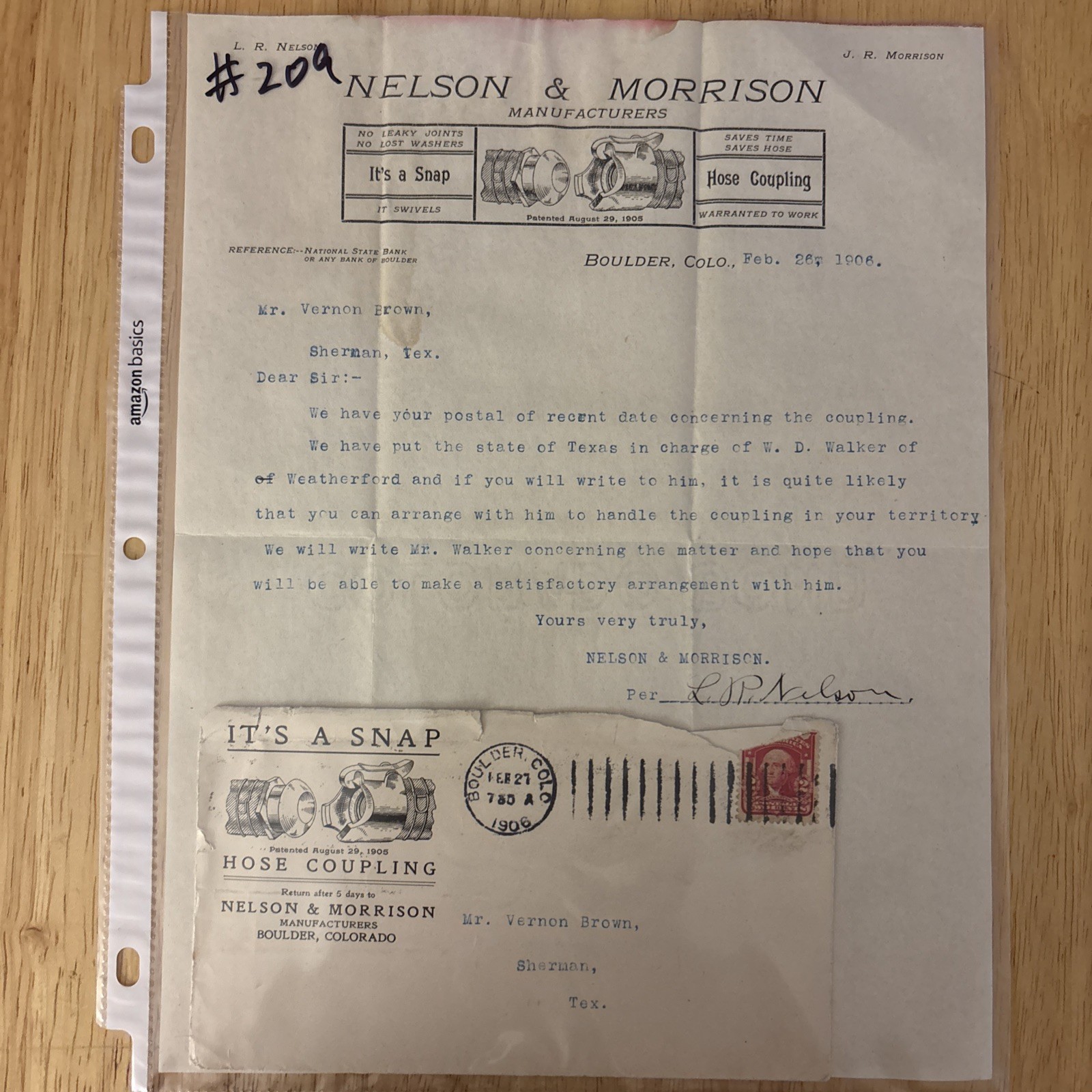 Antique letter Nelson & Morrison Manufactures Boulder, Colorado 1906