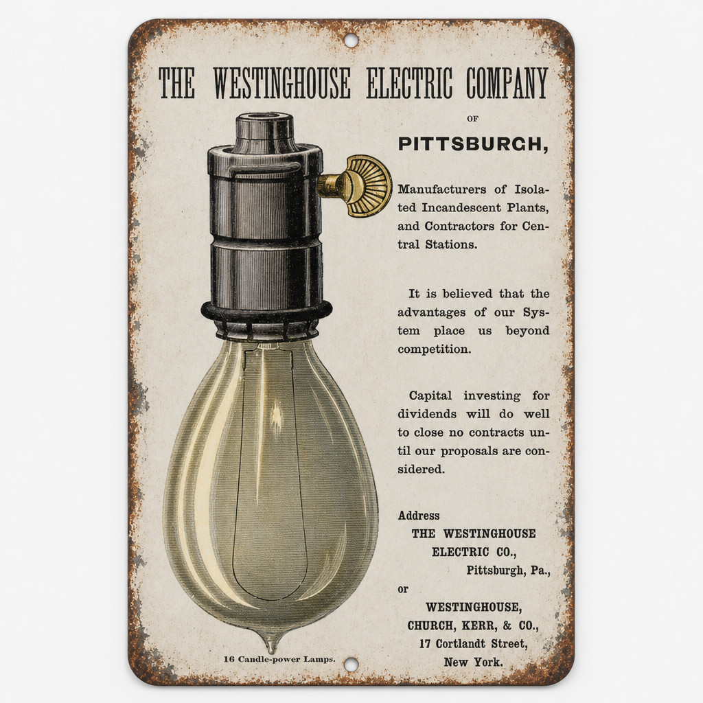 Westinghouse Electric Sign Vintage Light Bulb Retro Ad Reproduction (3 Sizes)