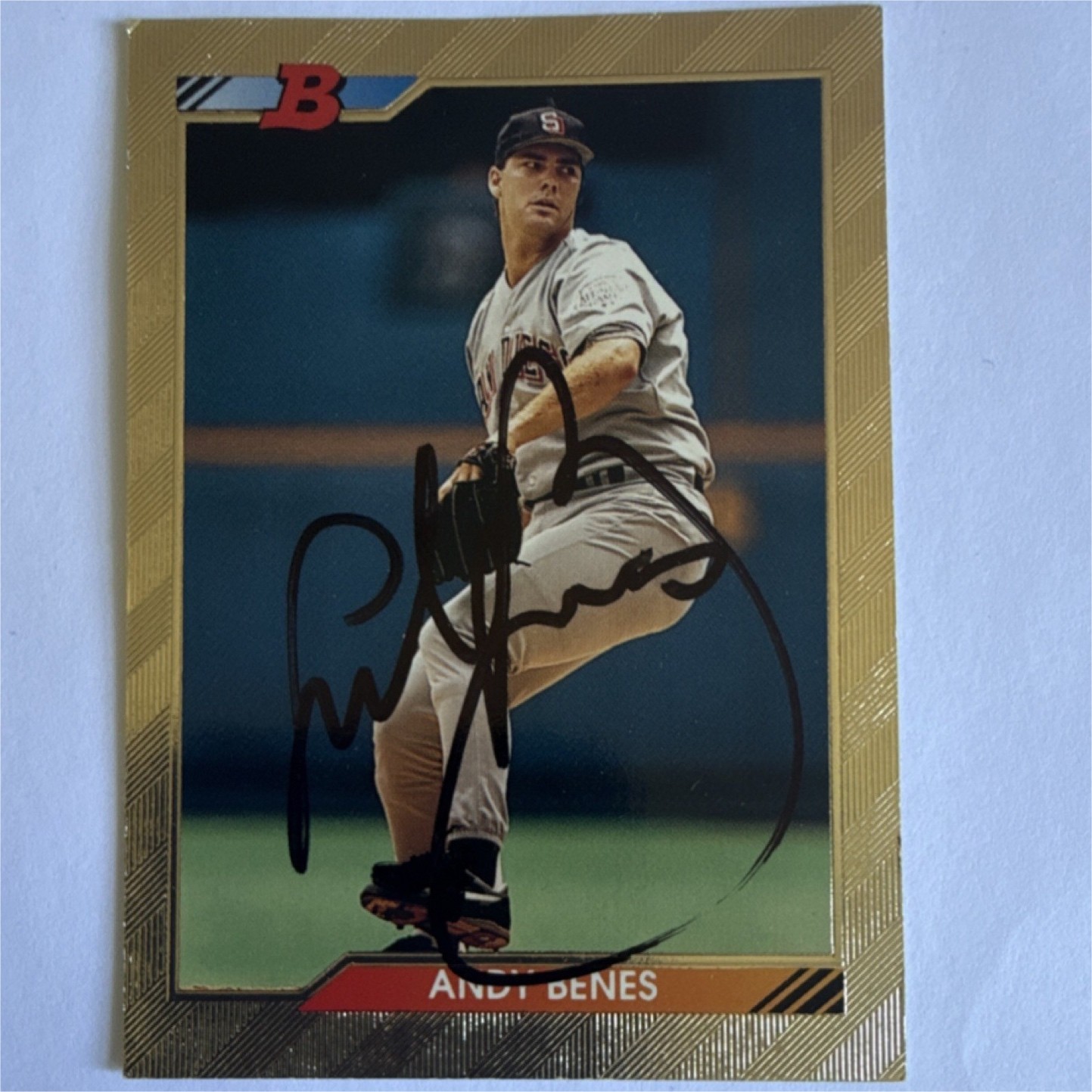 Andy Benes Autographed 1992 Bowman #599 Baseball Card Padres USA Team Alumni