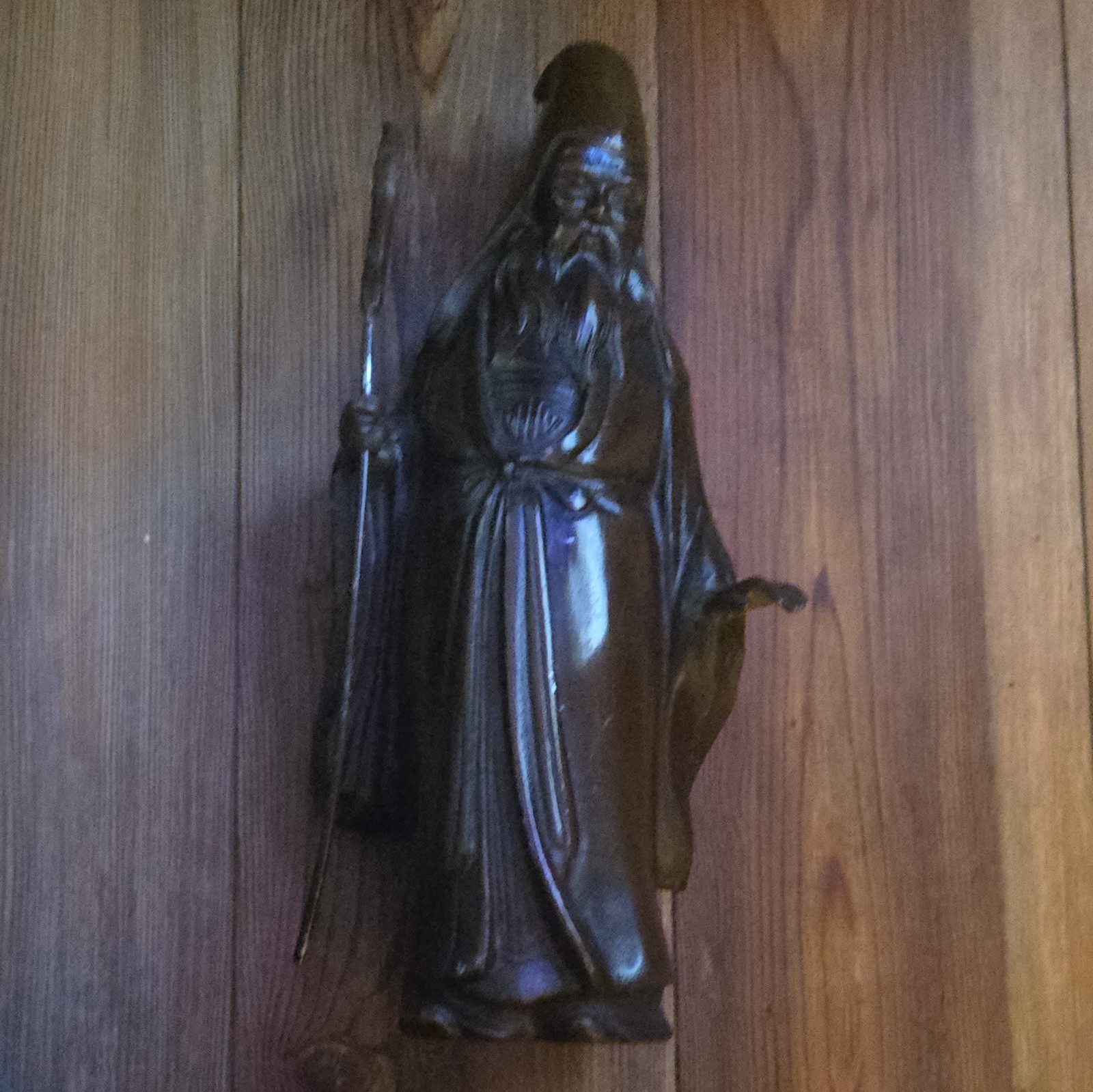 Vintage Japanese Cast Bronze Fukurokuju Statue - God of Longevity Okimono Staff