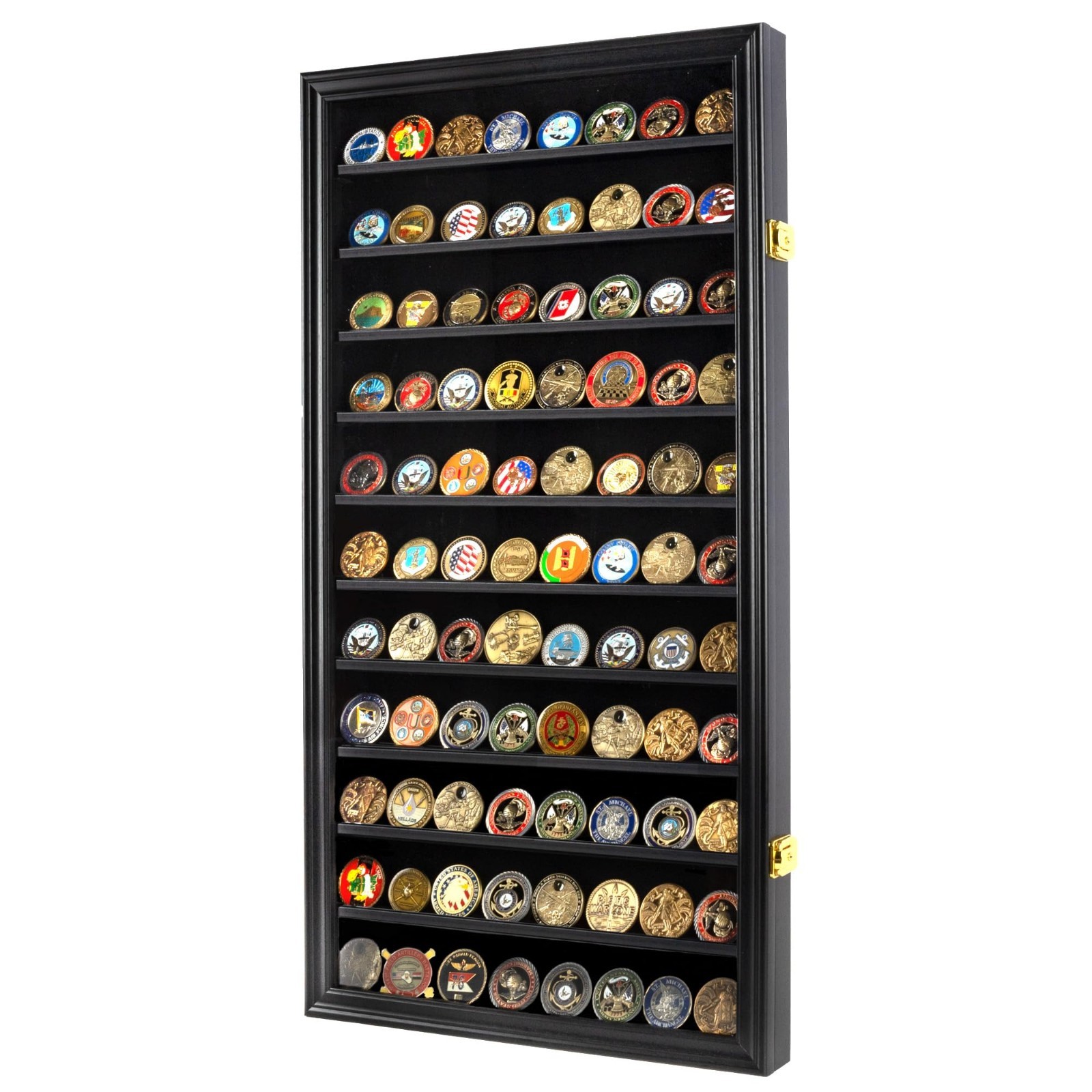 Military Challenge Coin Display Case - Wall Cabinet Rack for Poker Chips, 29