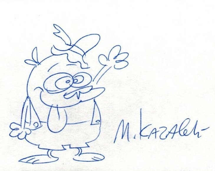 Very Rare MIKE KAZALEH Autograph Signed REN & STIMPY Sketch Drawing Cousin Sven