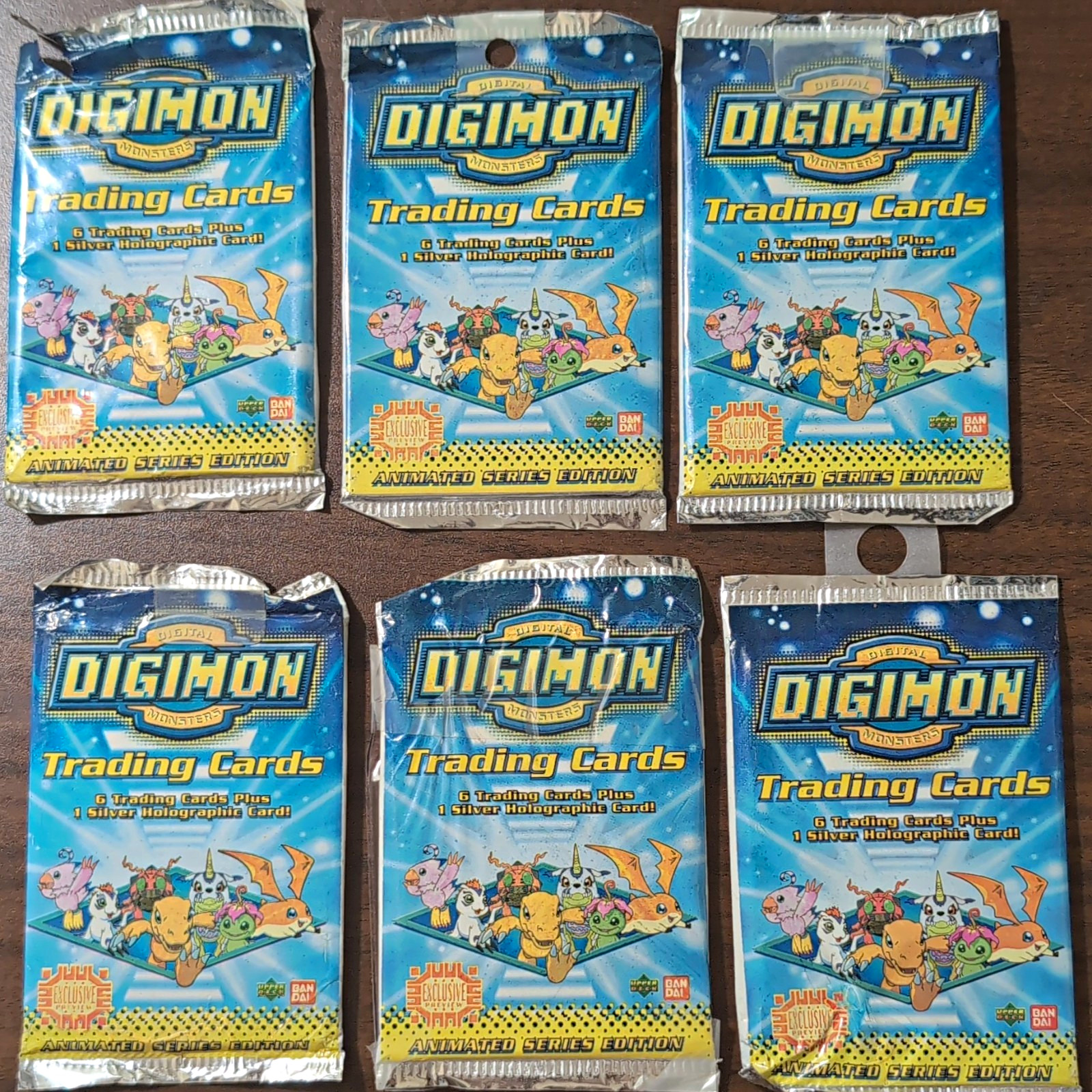Bandai Digimon Animated Series Edition Sealed Pack Lot 6 Packs 1999 Holo