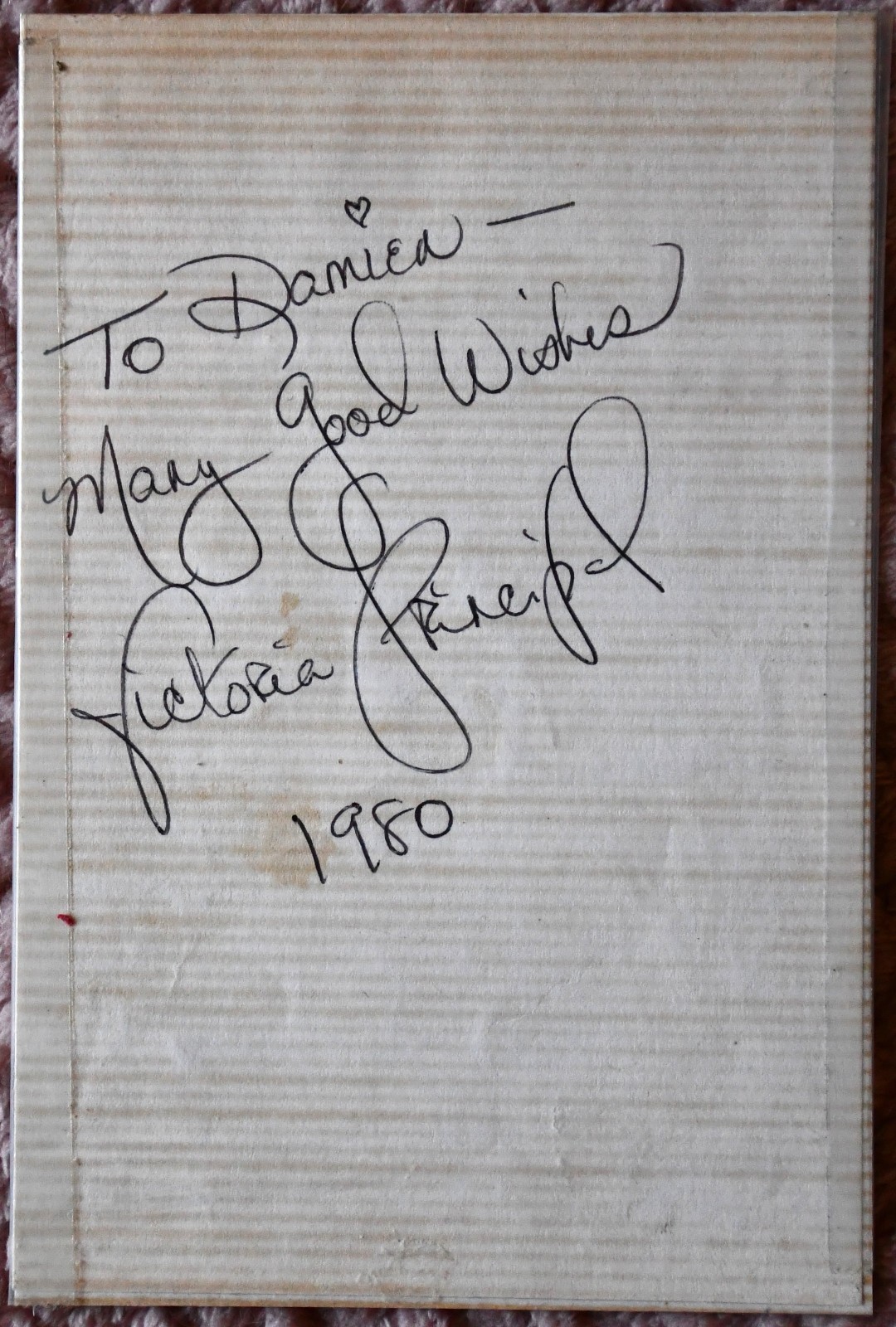 Victoria Principal Original Hand Signed Cardboard