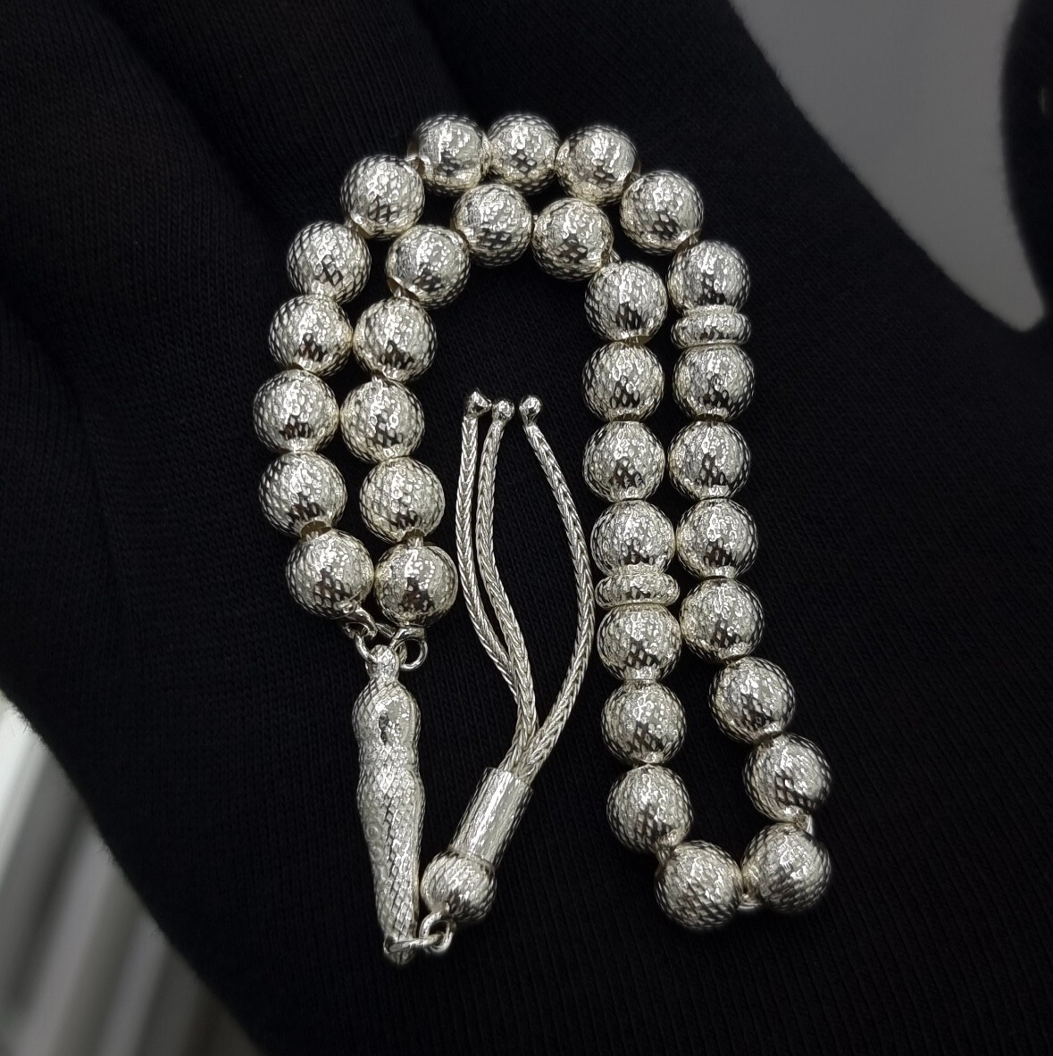 925 Sterling Silver Islamic Prayer Beads, Silver Tasbih, 33 Beads Rosary Tesbih