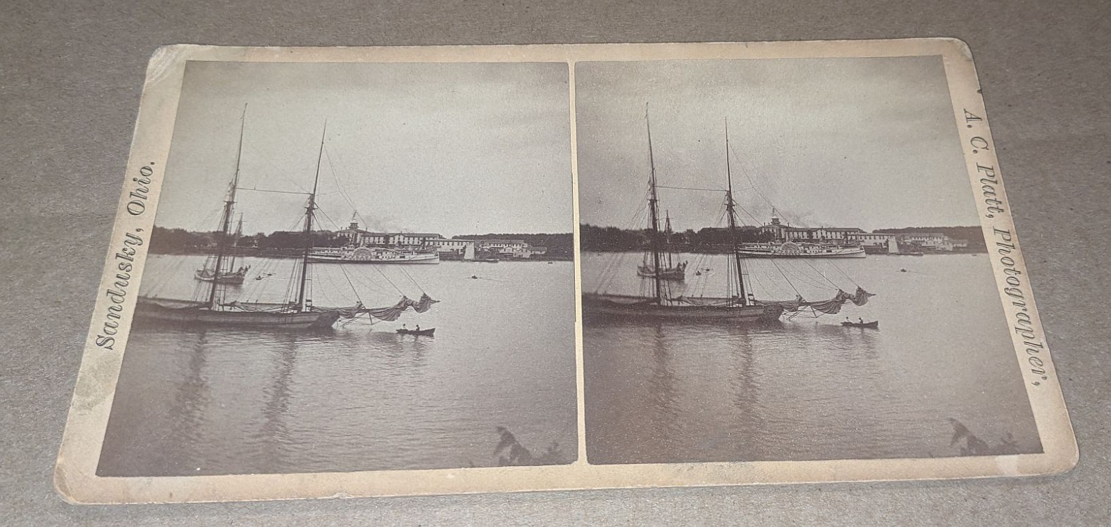 AC Platt Ohio Stereoview Put-In-Bay House from Gibralter Ships Pearl Paddlewheel