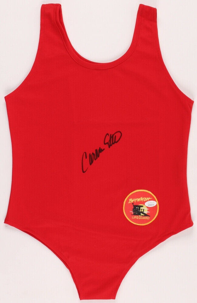 Carmen Electra signed autographed Baywatch logo Lifeguard red swimsuit JSA COA
