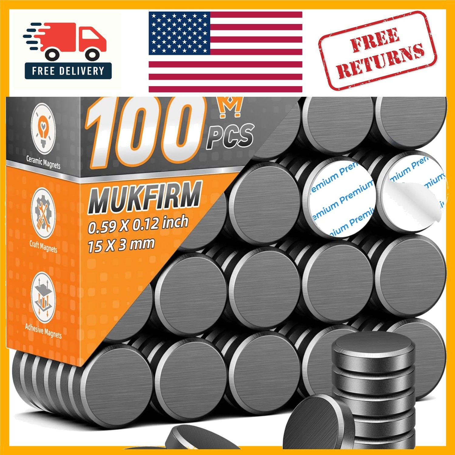 Versatile 100 Count Ceramic Magnets - Scratch-Resistant & Adhesive for Crafting