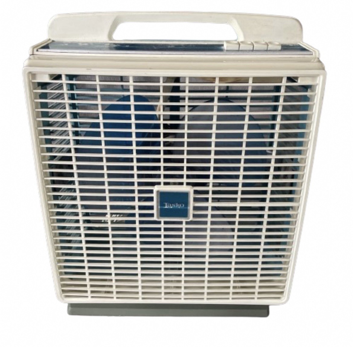 Vintage Lasco Galaxy 3-Speed Box Fan Blue Blade Floor Tilt Wall Mount