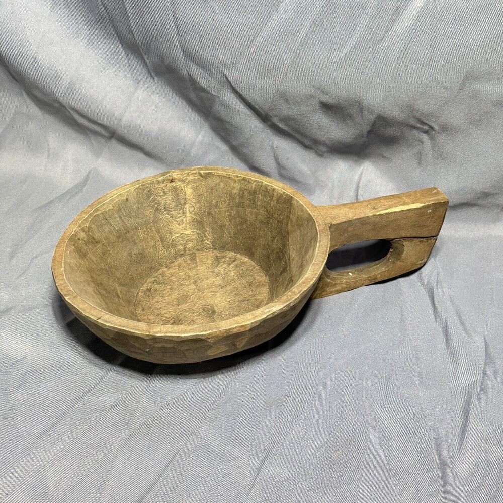 19th Century Handmade Wooden Bowl Scoop w/Handle Antique Primitive Native Americ