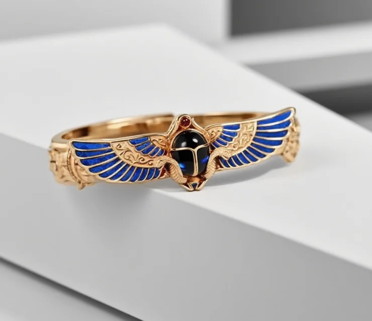 Egyptian Revival Etruscan Style Open Cuff Bracelet Women Vintage Cleopatra