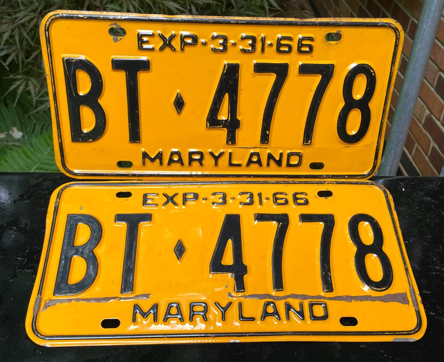 1966 MARYLAND LICENSE PLATES TAG BT 4778 ORIGINAL '66 CHEVY FORD GM MOPAR