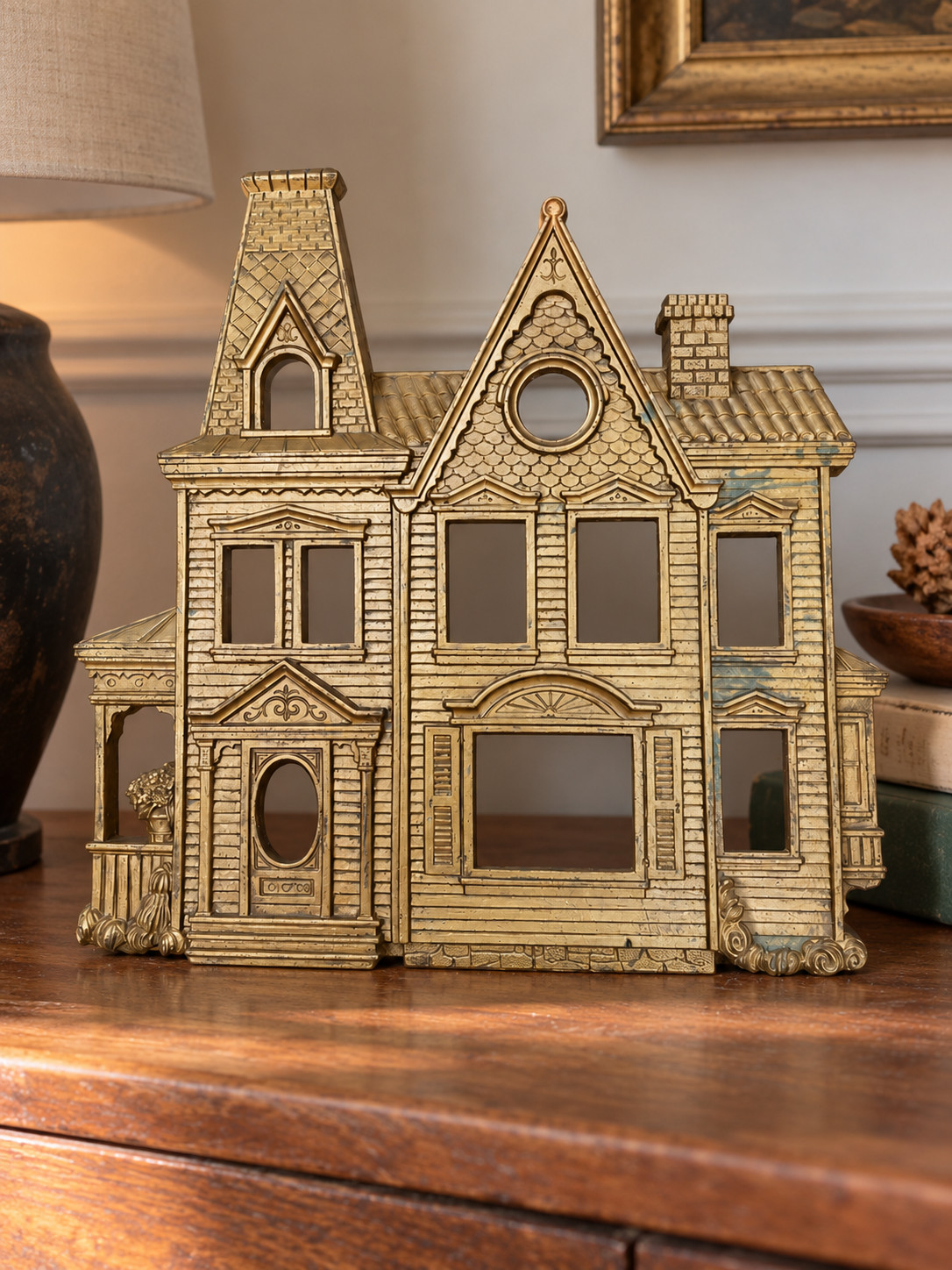 Vintage Syroco #9270 Gold Victorian Gothic House Picture Frame Haunted Halloween