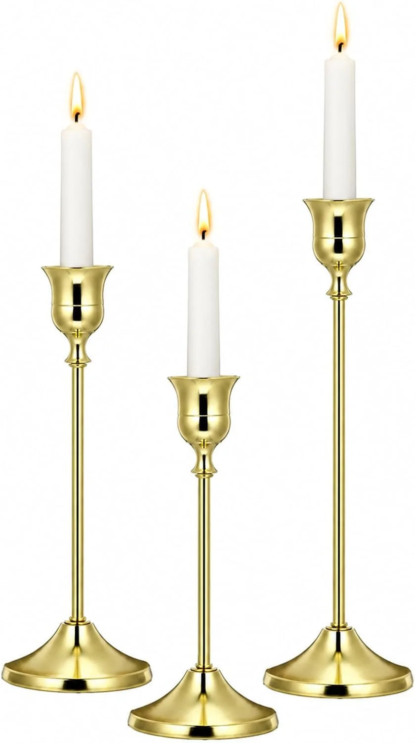 3Pcs Candle Holders for Candlestick, Vintage Gold Candlestick Holder