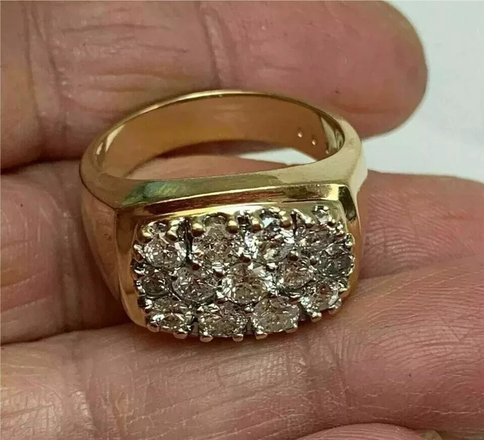 Wedding Men's Ring 1.20Ct Round Lab Created Diamond 14K Yellow Gold Finish