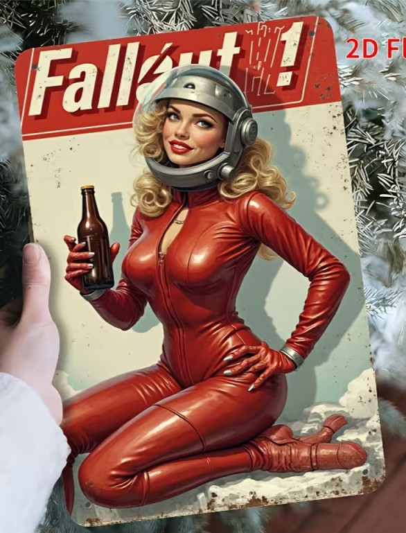 FALLOUT Metal Sign | Female Character -ADVERTISEMENT From Game NEW 8x12