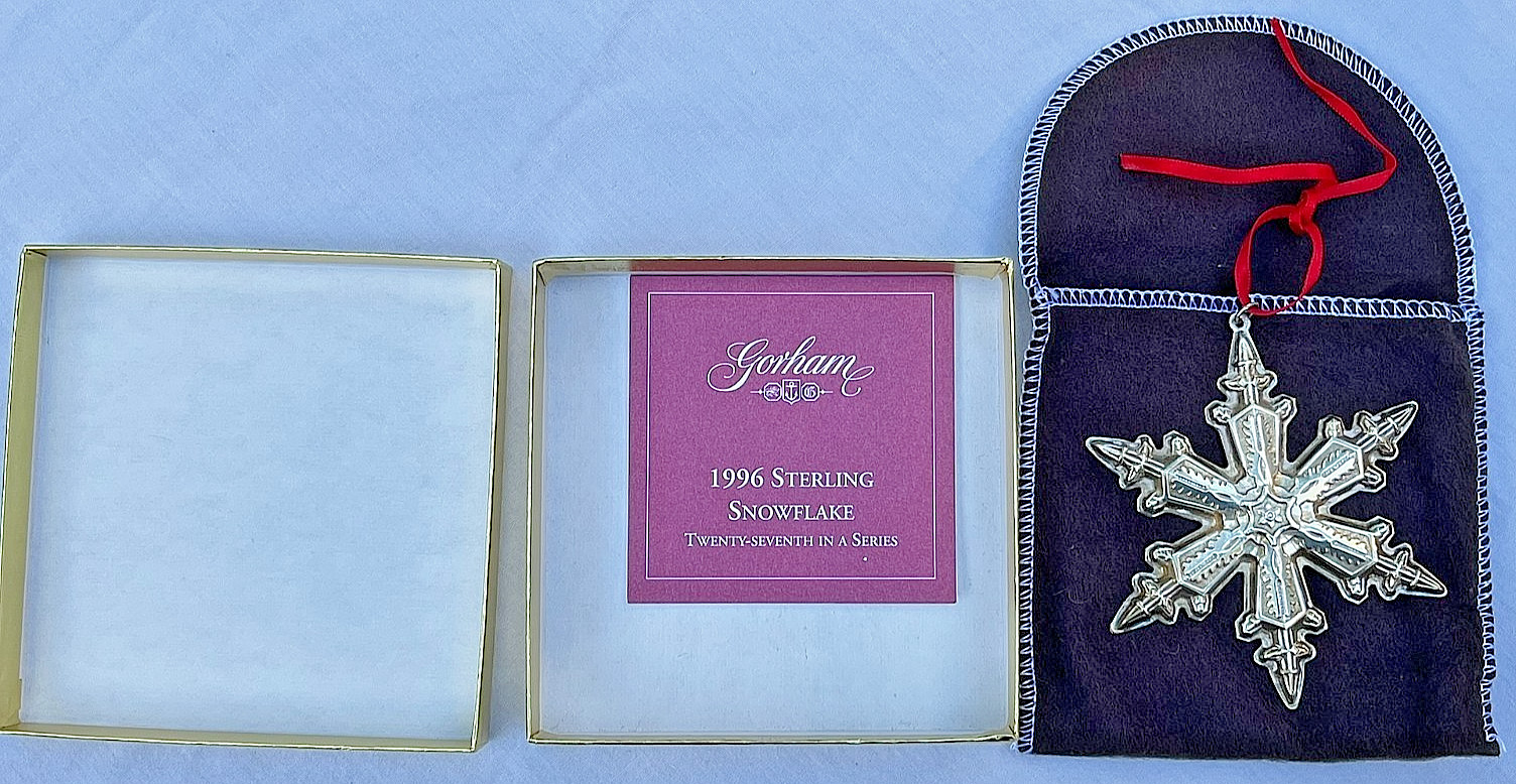 Vintage 1996 Gorham Sterling Silver Snowflake Ornament Box Pouch+ 27th in Series