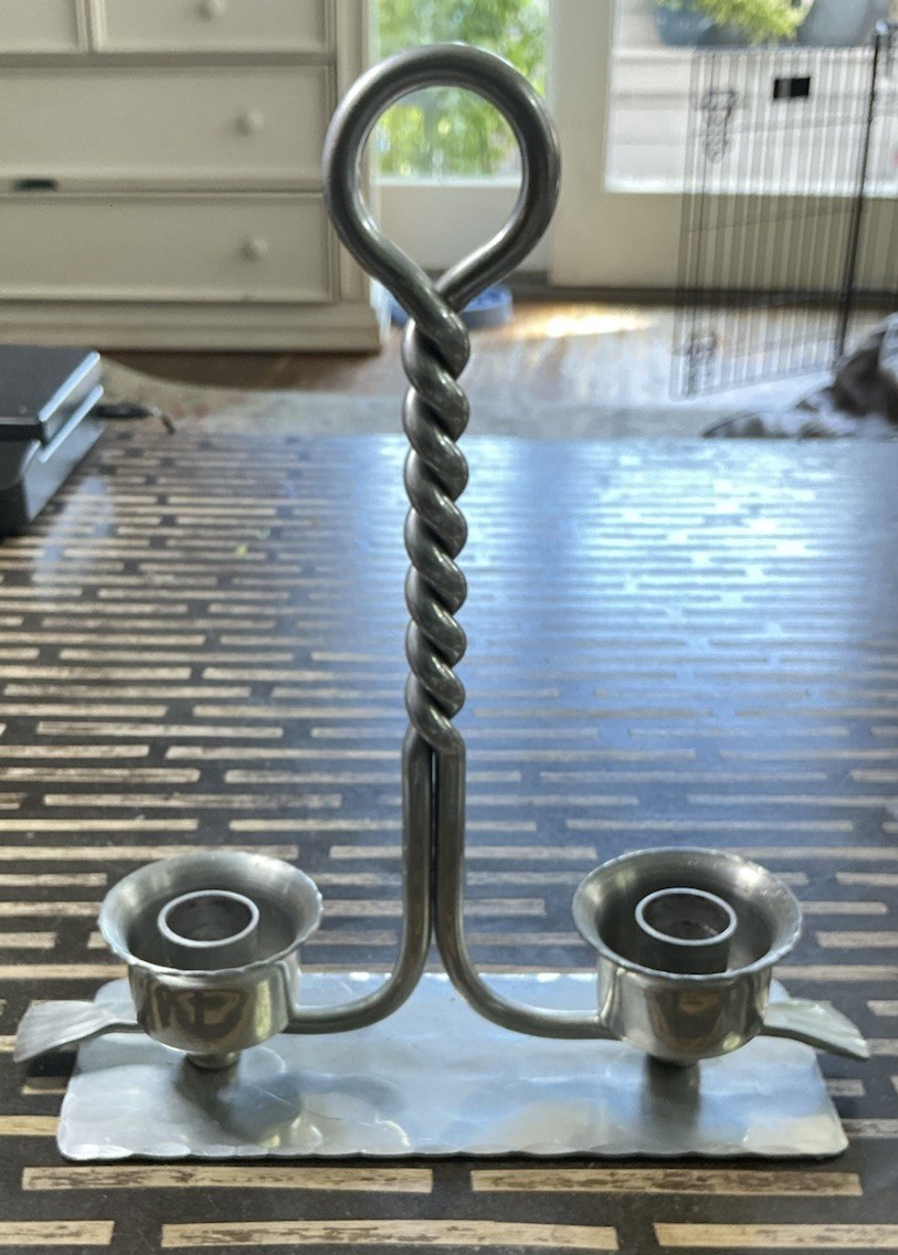 Vintage B.W. Buenilum Aluminum Double Candle Holder Twisted Handle MCM