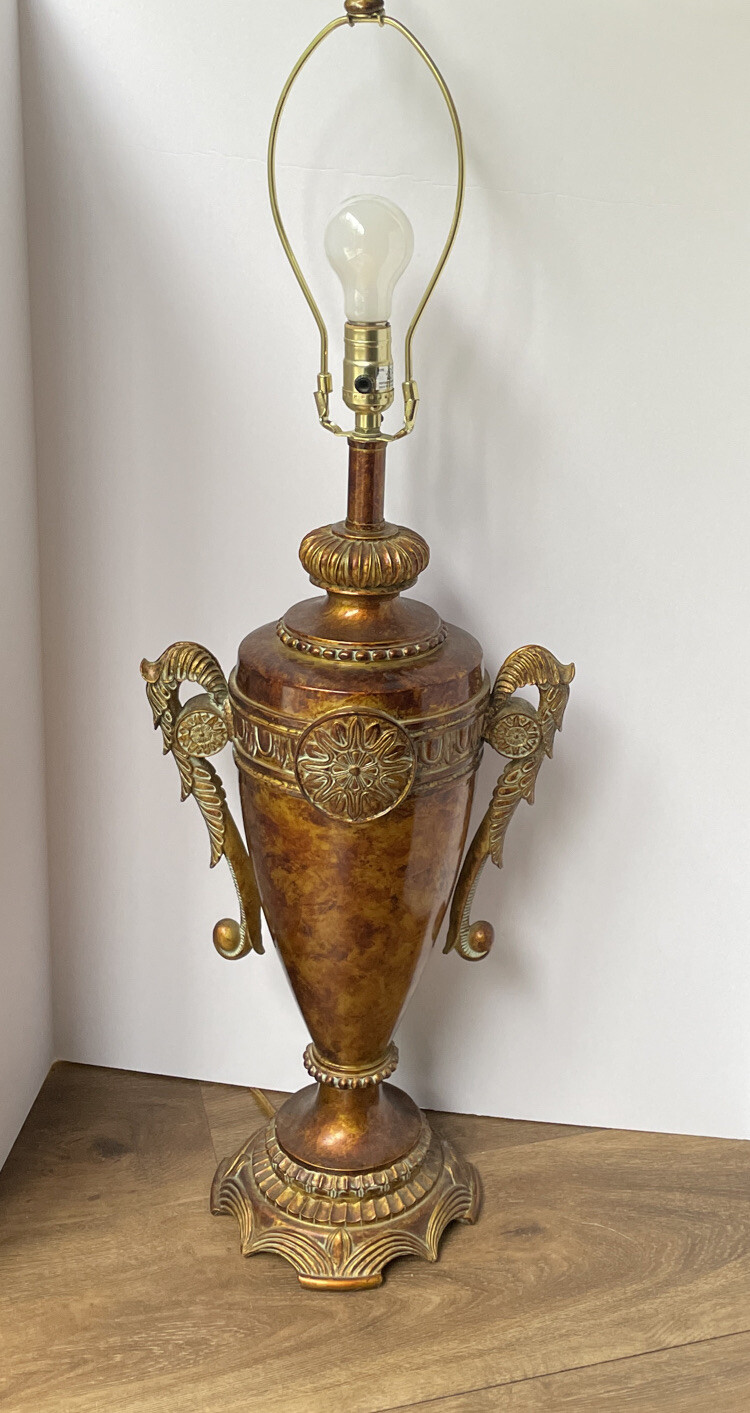 VTG Amazing Large 37.5”H/ 12W Large Resin & Ornate Brown Gold Accents Urn Lamp