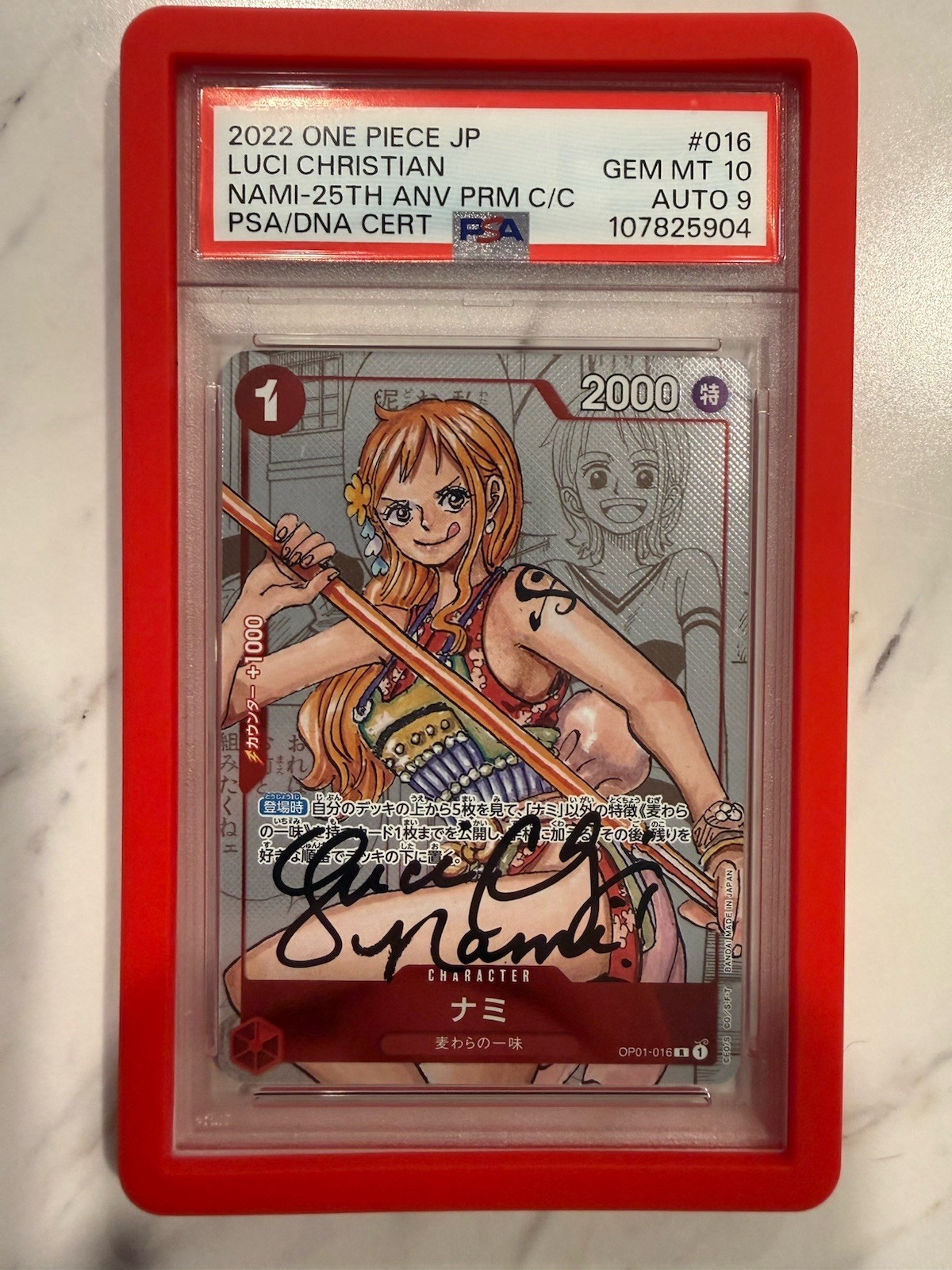 2022 ONE PIECE JAPANESE 25TH ANNIVERSARY AUTOGRAPH 9 NAMI PSA 10