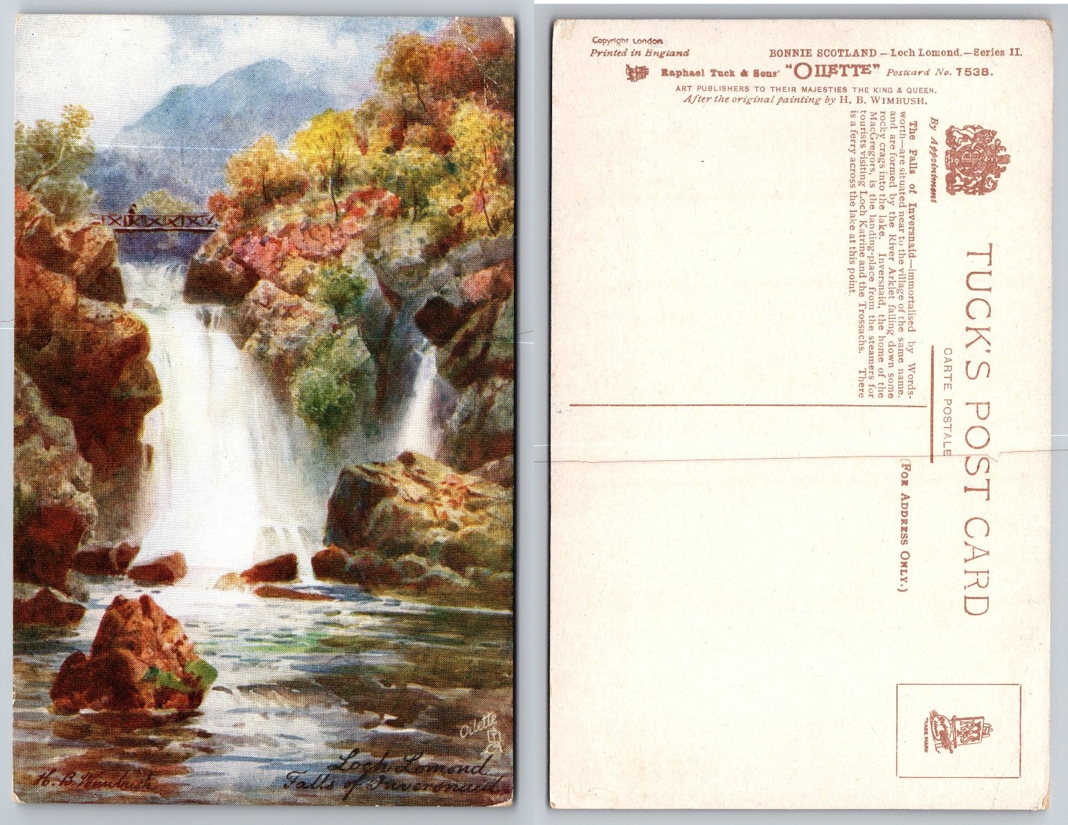 Raphael Tuck Oilette Postcard: Loch Lomond Falls of Inversnaid Scotland