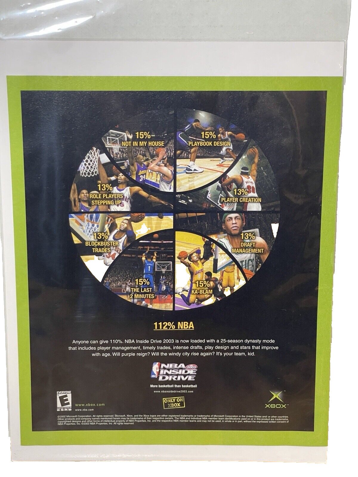 NBA Inside Drive 2003 Print Ad PROMO Art Poster Xbox Basketball Kobe Bryant
