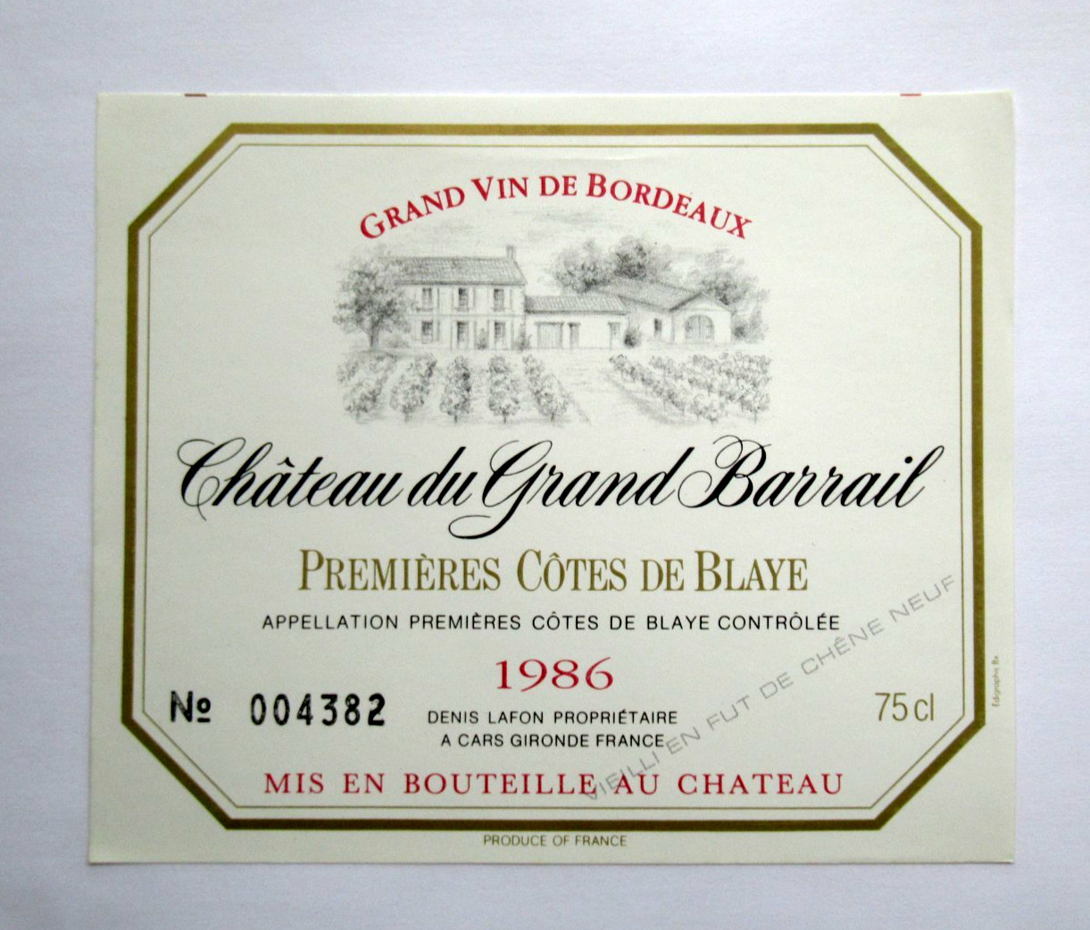Vintage Chateau du Grand Barrail Vintage French Bordeaux Wine Label Collectible