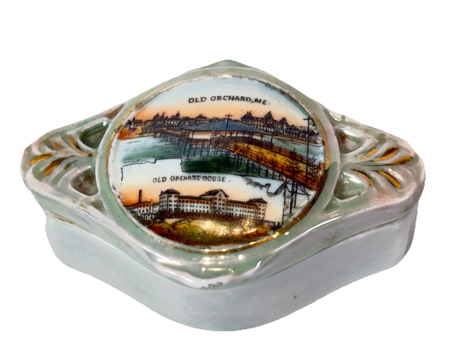 OLD ORCHARD , MAINE ME Antique Souvenir HOUSE Germany China Trinket Box