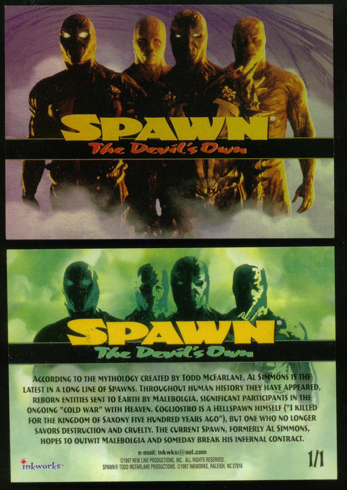SPAWN THE MOVIE Inkworks 1997 THE DEVIL\'S OWN Foil Chase Card (from Packs) #1/1