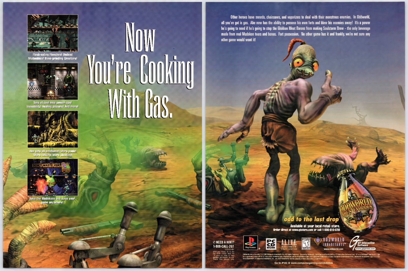 Vintage Print Ad 1998 Oddworld Abe's Exodus PC Game Original Promo Poster Art