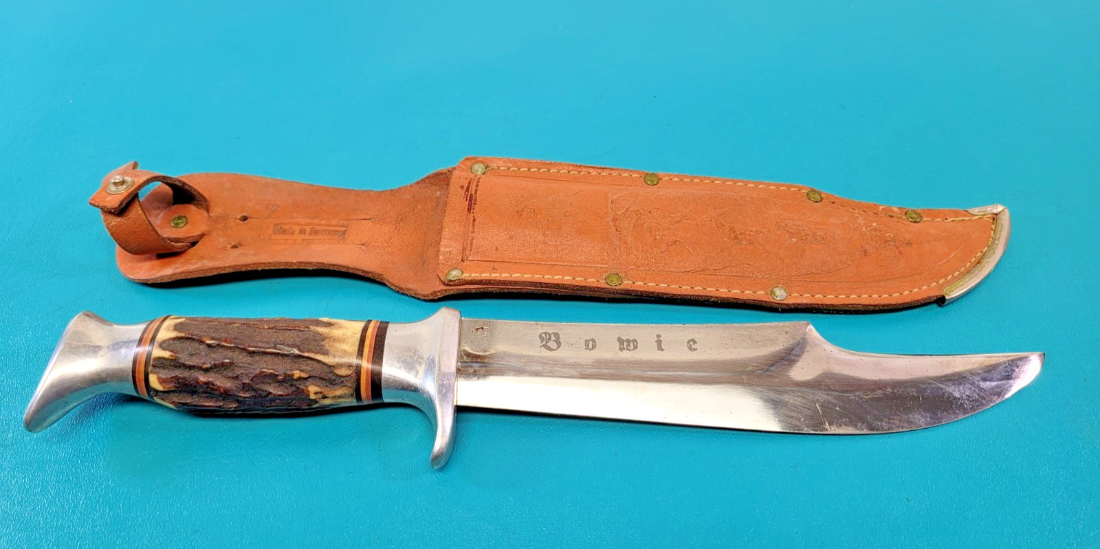 Vintage Edge Brand 469 Bowie Knife Hunting Solingen Germany + Scabbard TR1968