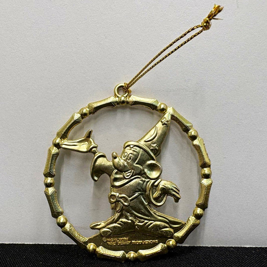 Vintage 1983 Disney Sorcerer Mickey Mouse Gold Tone Ornament Pendant 2.5\