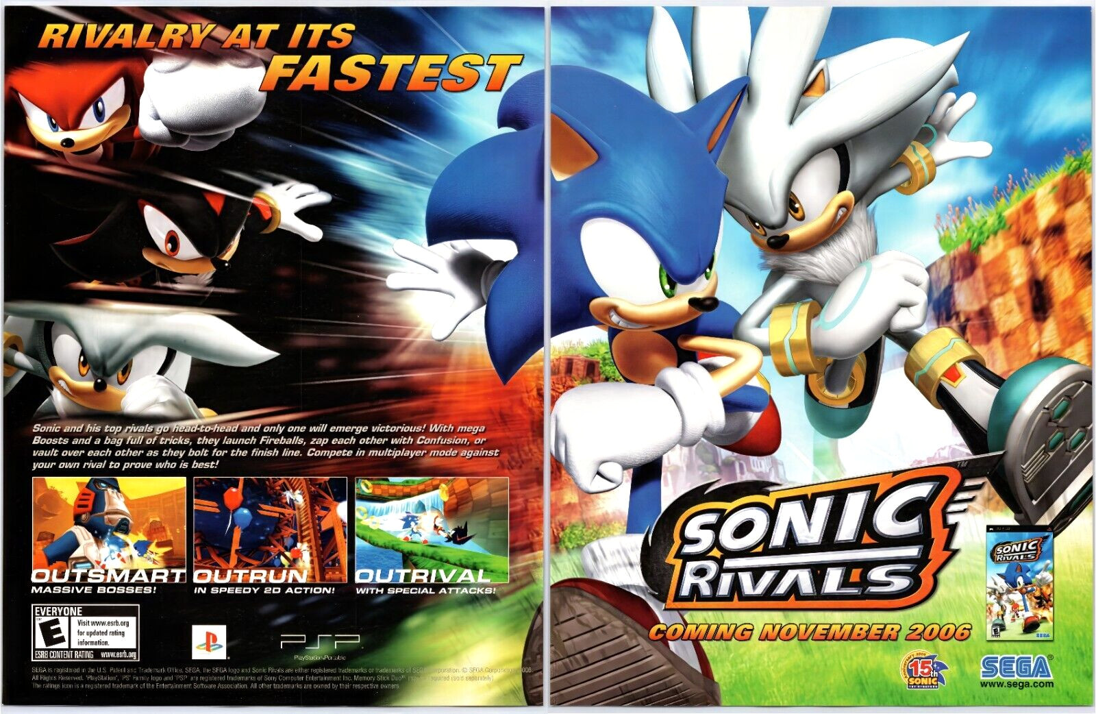 Print Ad 2006 Sonic Rivals PSP Sonic The Hedgehog Original Promo Poster Art