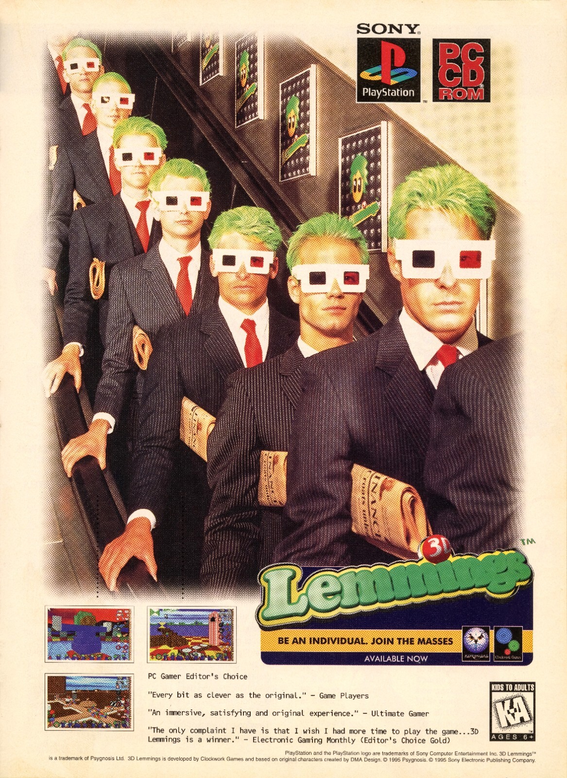 Lemmings 3D 3 D Playstation 1 PS1 PC Big Box 1996 Game Promo Ad Art Print Poster