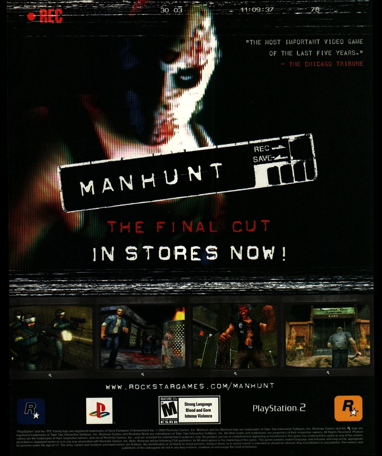 Manhunt The Final Cut PS2 Video Game Ad Print Vintage Horror Rockstar 2004