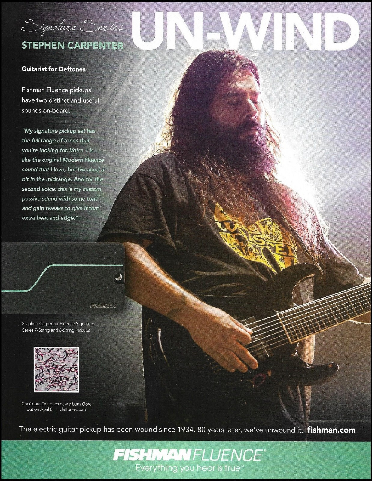Deftones Stephen Carpenter Signature Fishman Fluence guitar pick-ups ad print