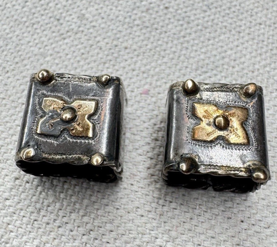 Sterling Silver 18K Gold Pair of Belt Keepers Western - 10mm Handmade 8.25g
