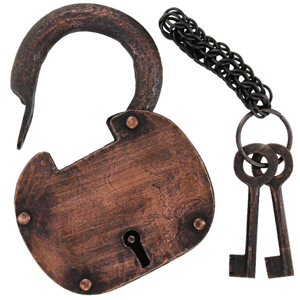 Dungeon Guardian Medieval Iron Prison Padlock with Keys | Antique Vintage Lock