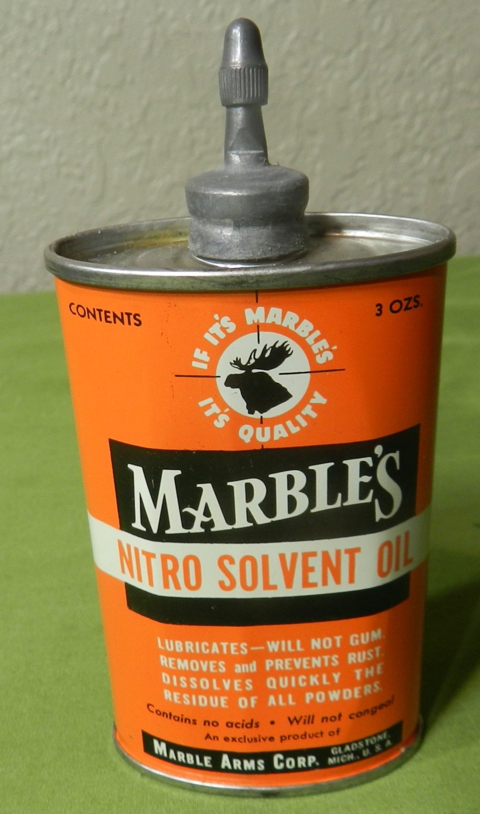 Vintage Marble's Nitro Solvent Oil Lead Top Litho 3 Ozs Tin Can GLADSTONE MICH