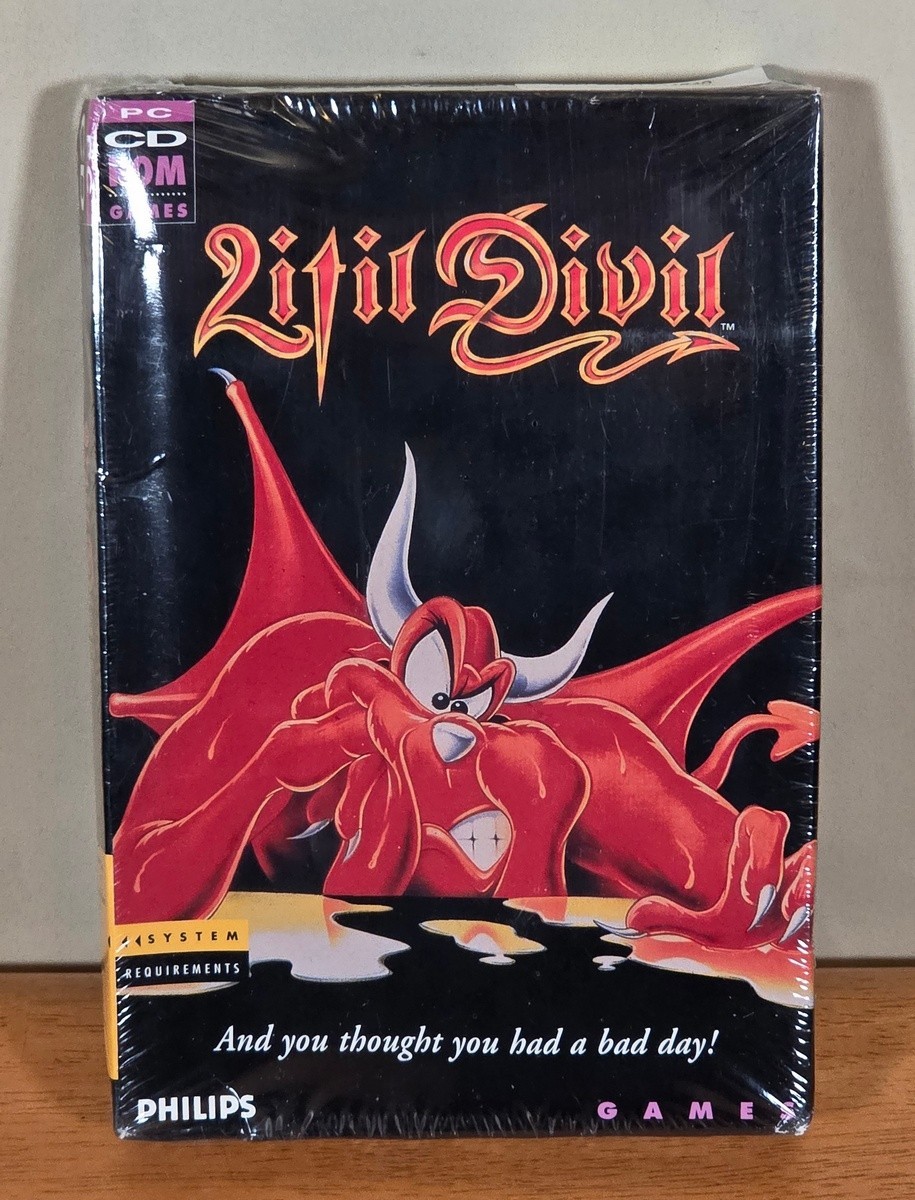 New Sealed Litil Divil Philips IBM PC DOS CD ROM Complete CIB Devil Shrink Wrap