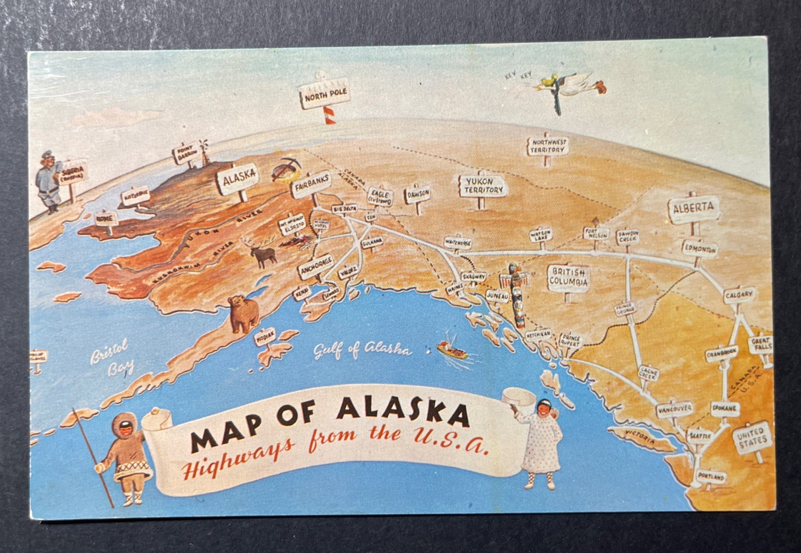MAP of Alaska Highways from USA Alaska chrome illustrated MAP