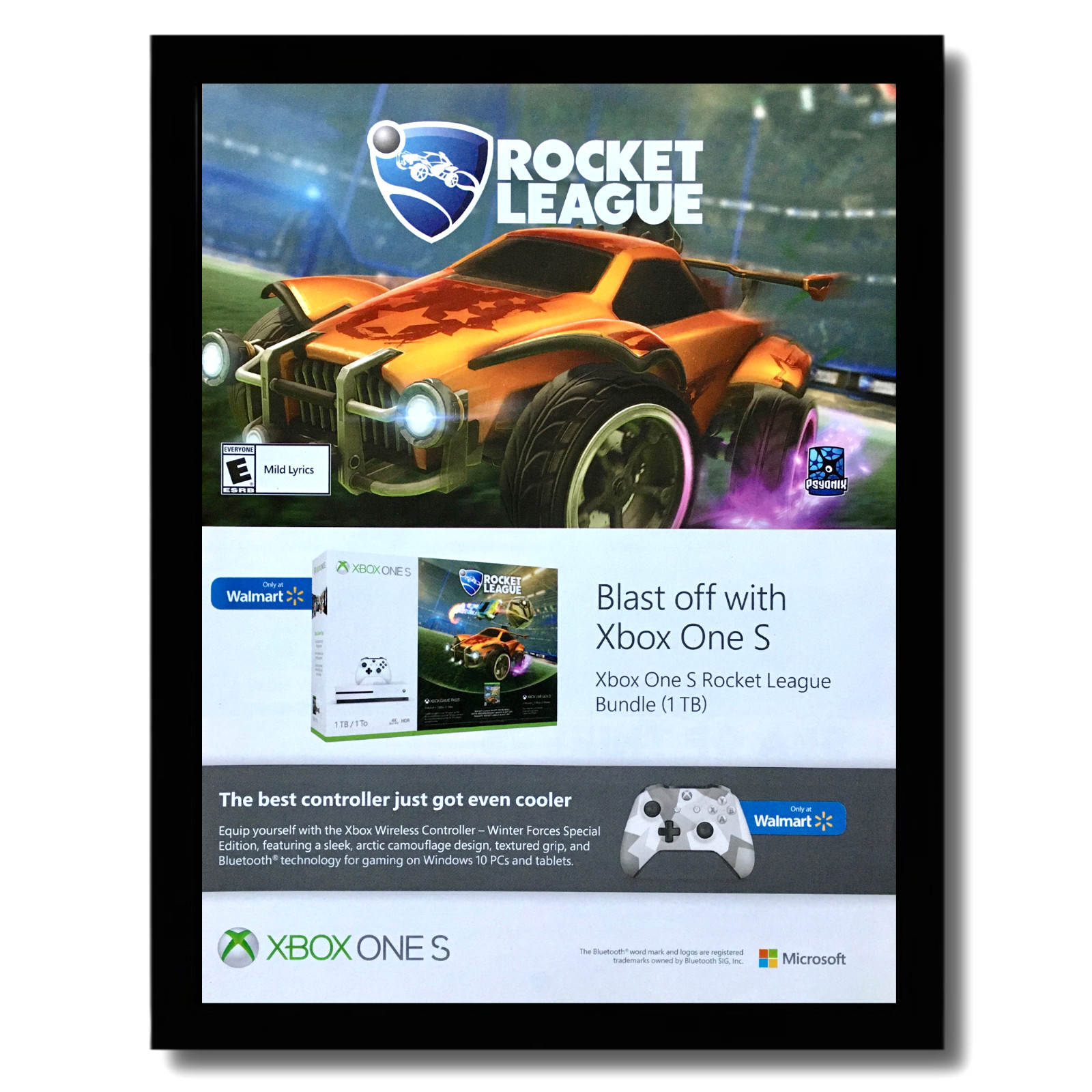 2018 Xbox One S Console & Rocket League Framed Print Ad/Poster Original Wall Art