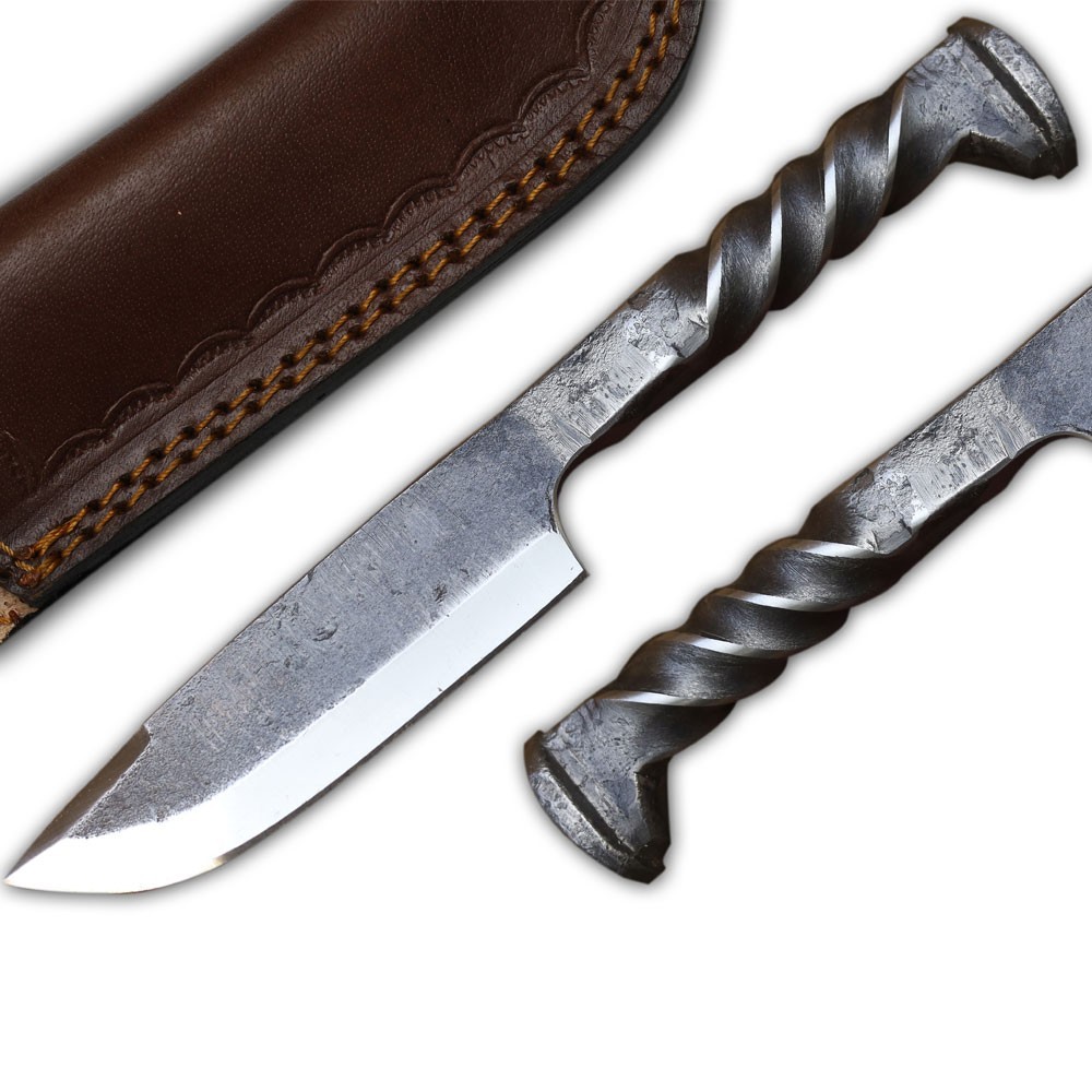 Railspike HandForged Railroad Twisted Knife - Full Tang Fixed Blade Skinner Knif