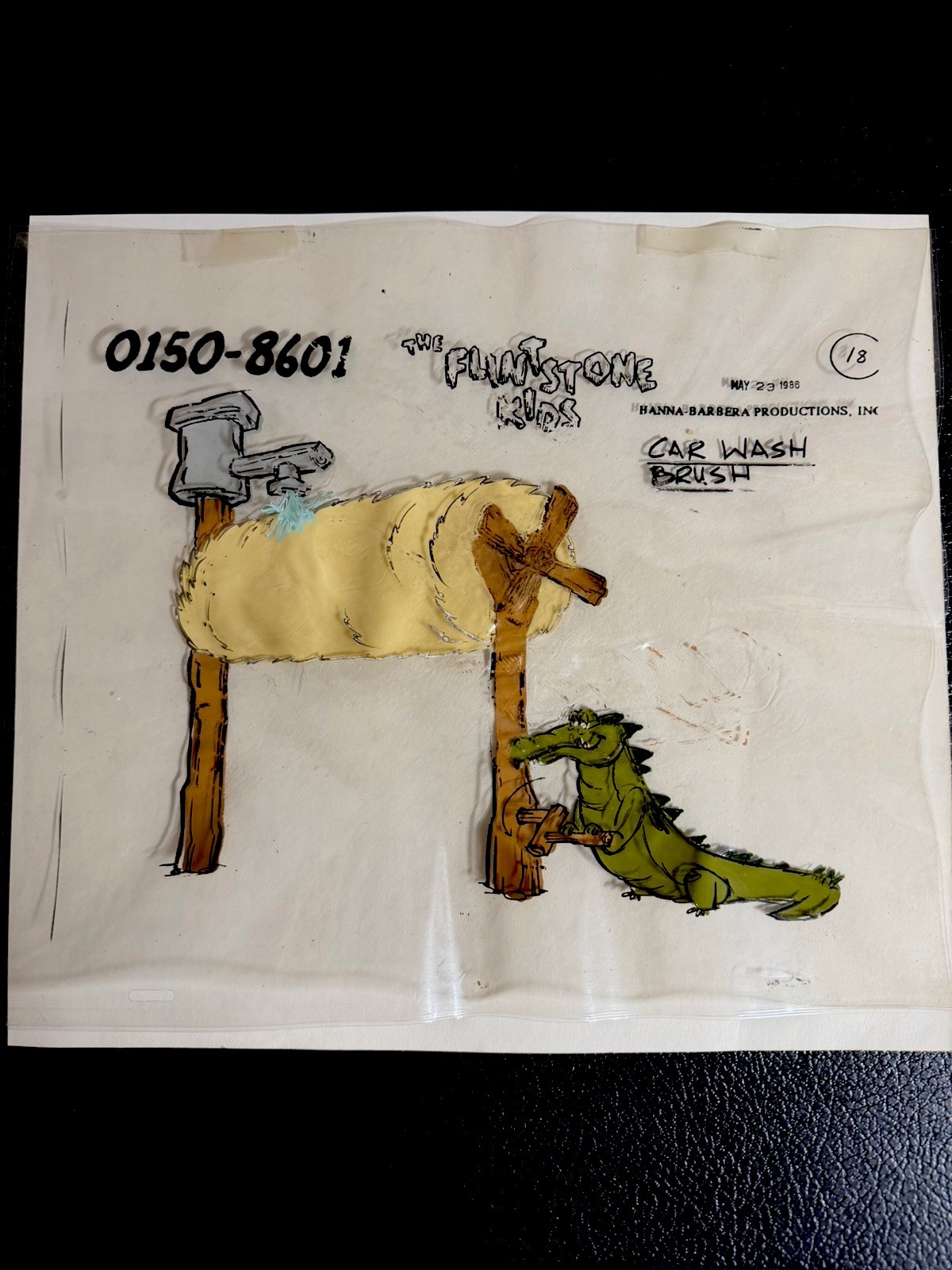 1986 Flintstone Kids Animation Cel Alligator Car Wash Brush Hanna-Barbera Art