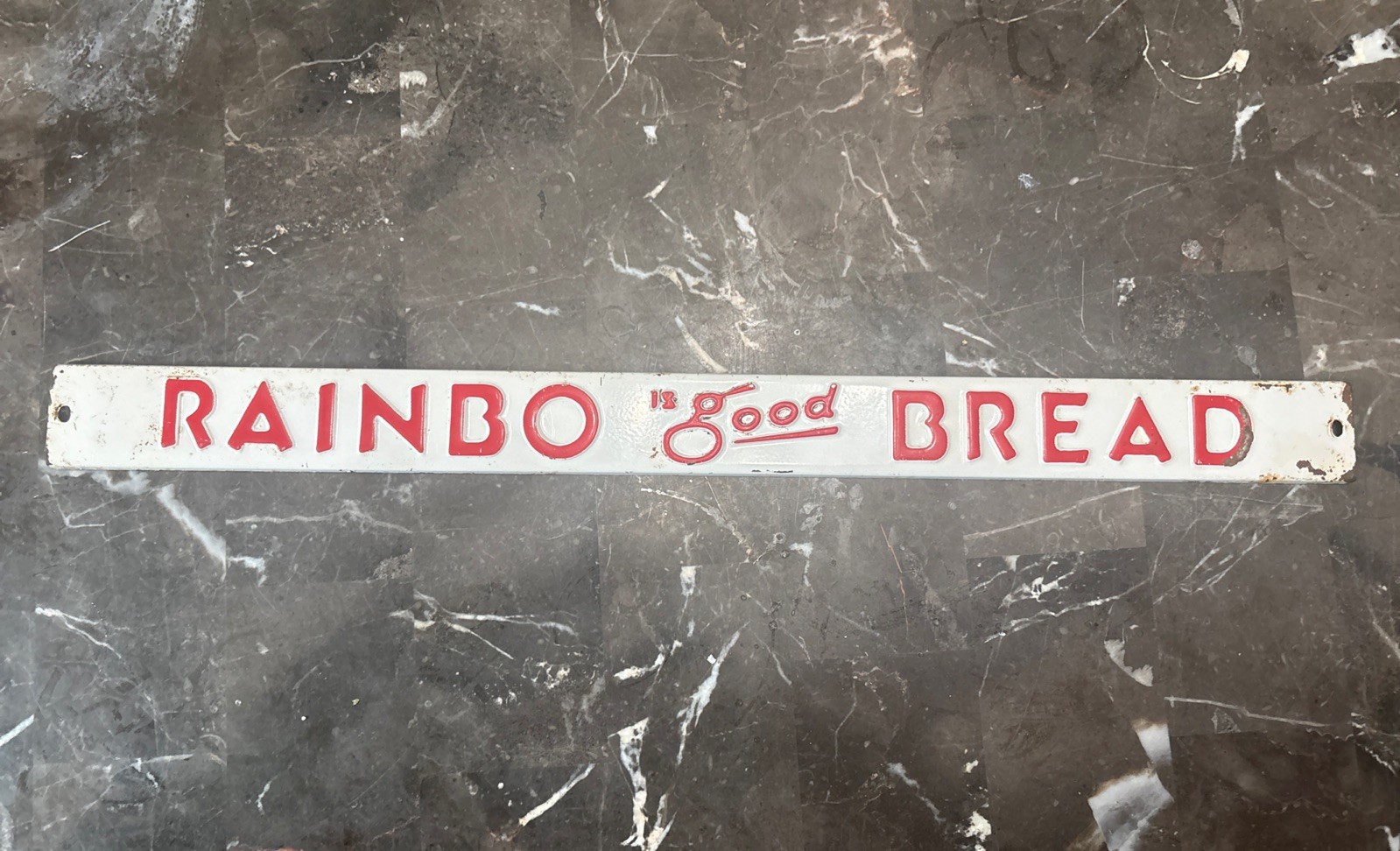 Rare Vintage RAINBO it’s good BREAD Metal Advertising Rack Shelf sign White Red