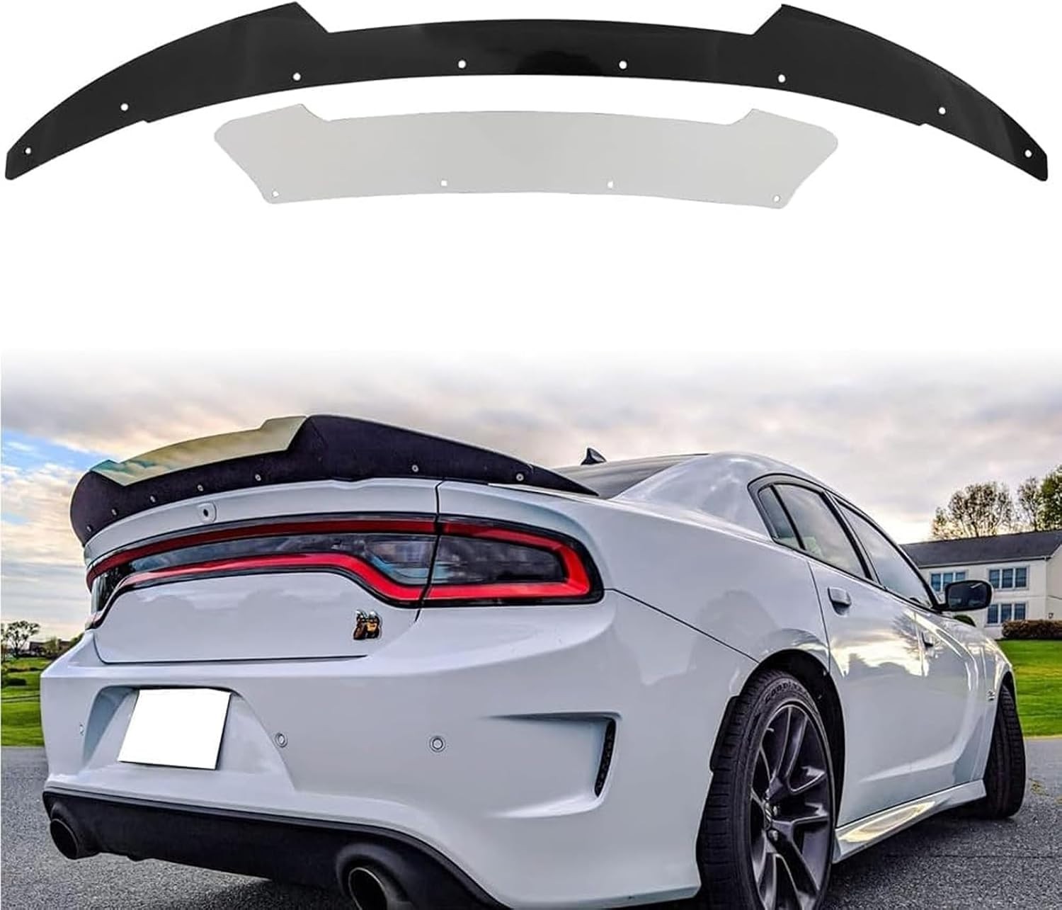 V2 Style Rear Wickerbill Spoiler for Dodge Charger 2015-2023 2Pcs SRT ScatPack 