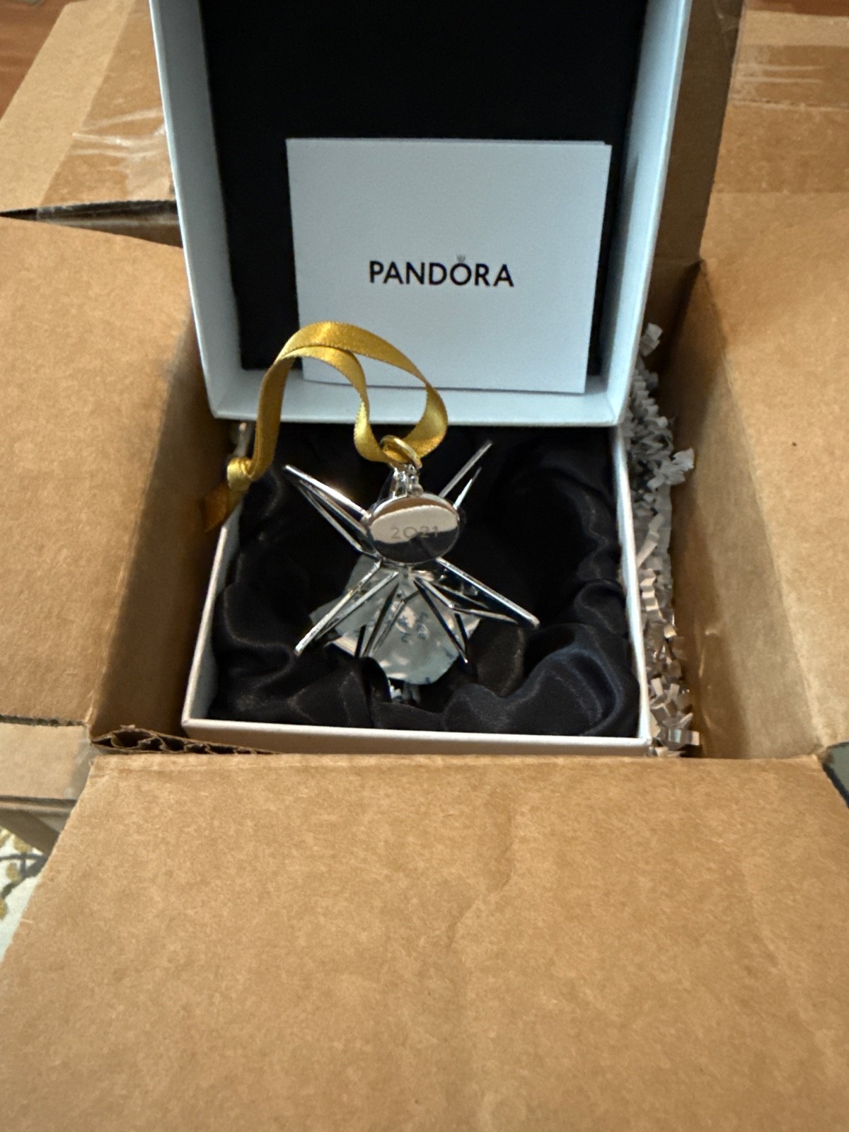 6 Pandora 2021 Star Christmas Ornaments Limited Edition 3D Silver Toned With Box