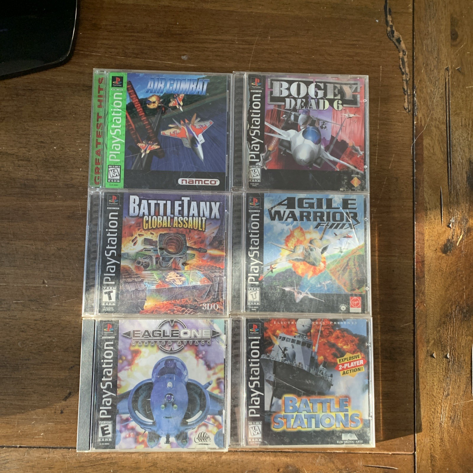 Lot of 6 Retro PS1 Fighter War Games, Air Combat, Battle Tank, Eagle One, Others