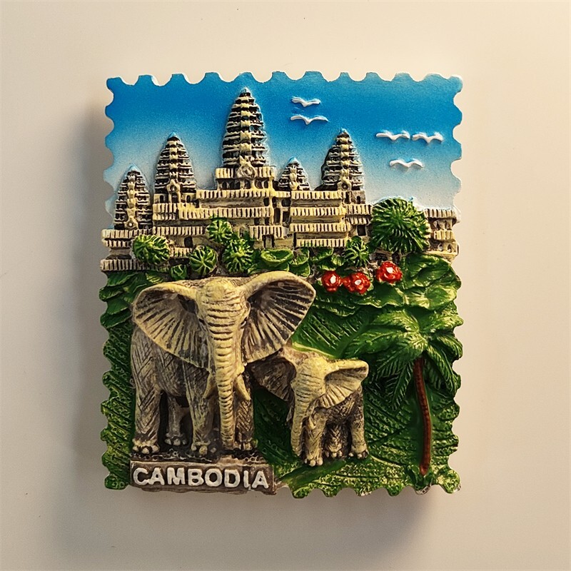 Cambodia Angkor Wat Elephant Tourist Souvenir 3D Resin Fridge Magnet Craft Gift