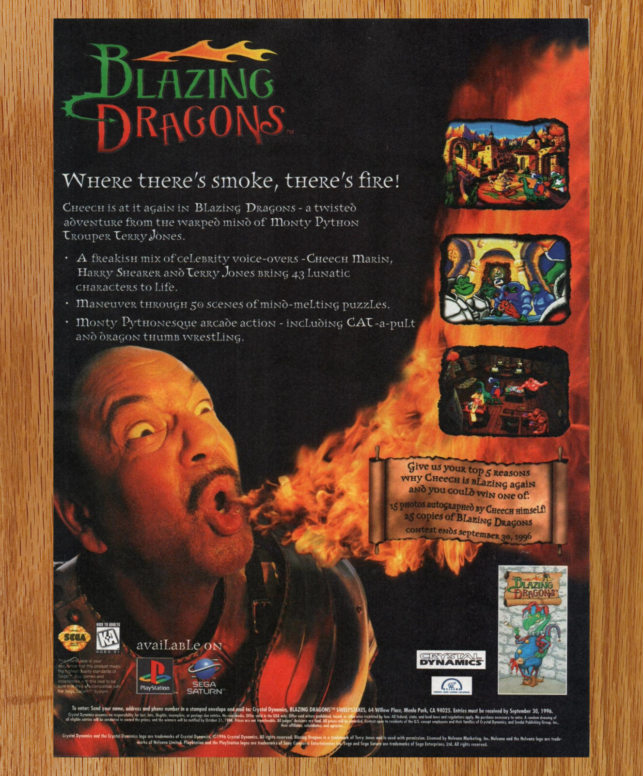 Blazing Dragons Crystal Dynamics Fire - Game Print Ad / Poster Promo Art 1996